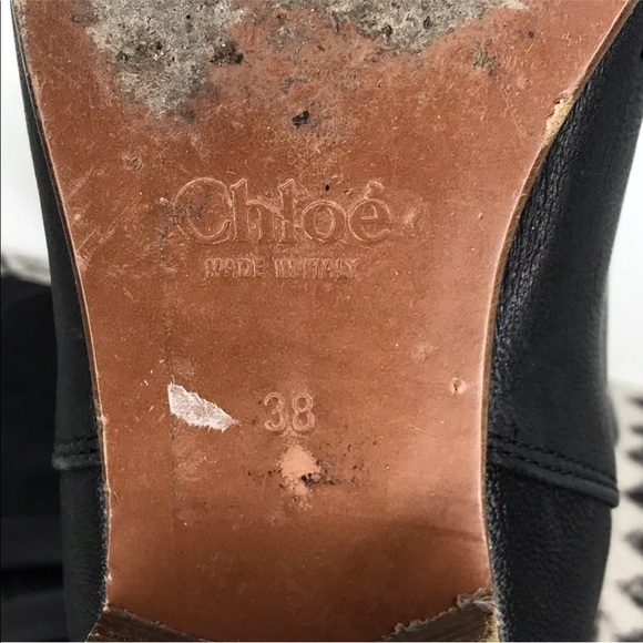 Vintage Chloe Black Leather Buckle Block Heel Ankle Boots - Picture 11 of 12